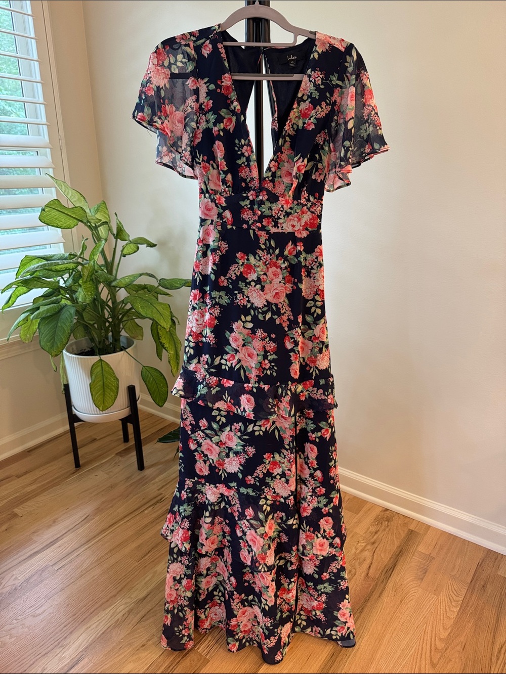 Lulu's Navy Maxi Dress with Pink Floral Print
